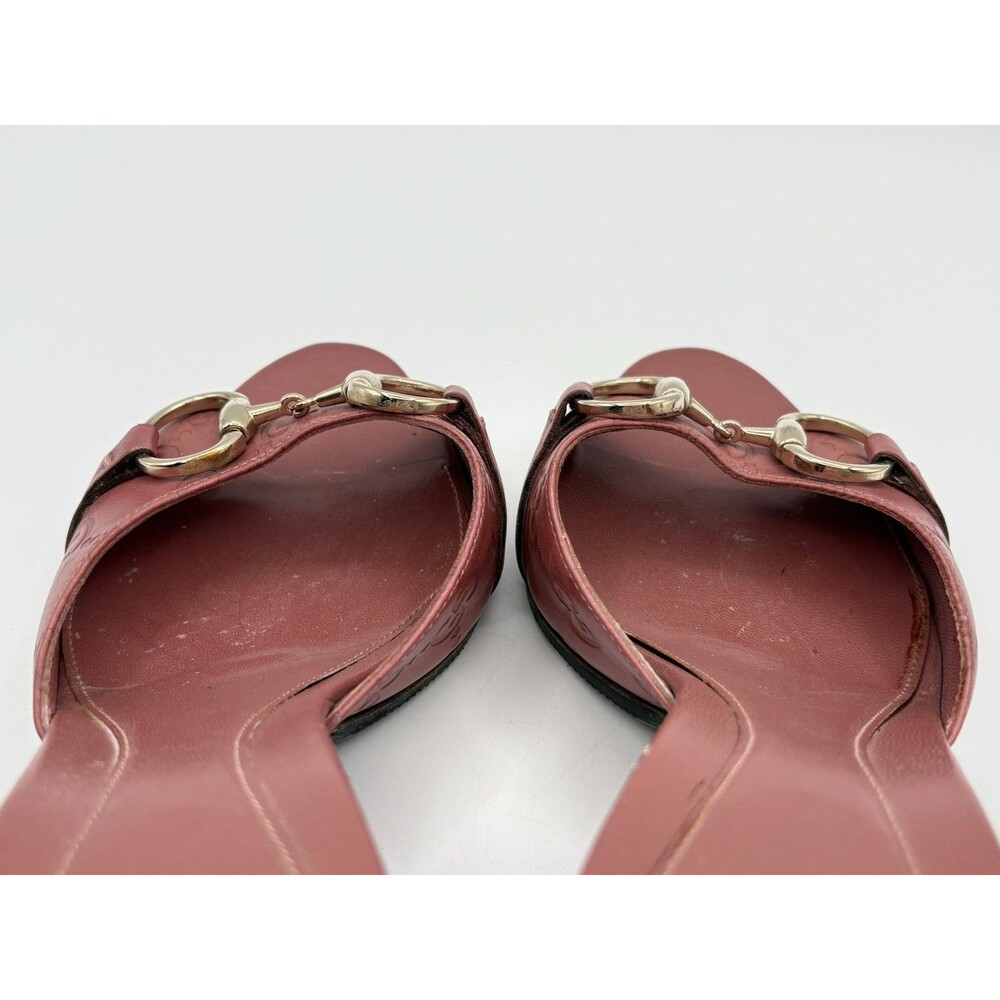 Gucci Pink Guccissima Leather Mules Kitten Heels Silver Horse-bit Accent EU 35.5 - Picture 8 of 13